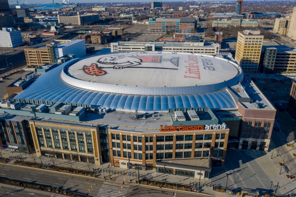 Detroit, Michigan - Little Caesars Arena, home of the Detroit Red Wings and the Detroit Pistons.